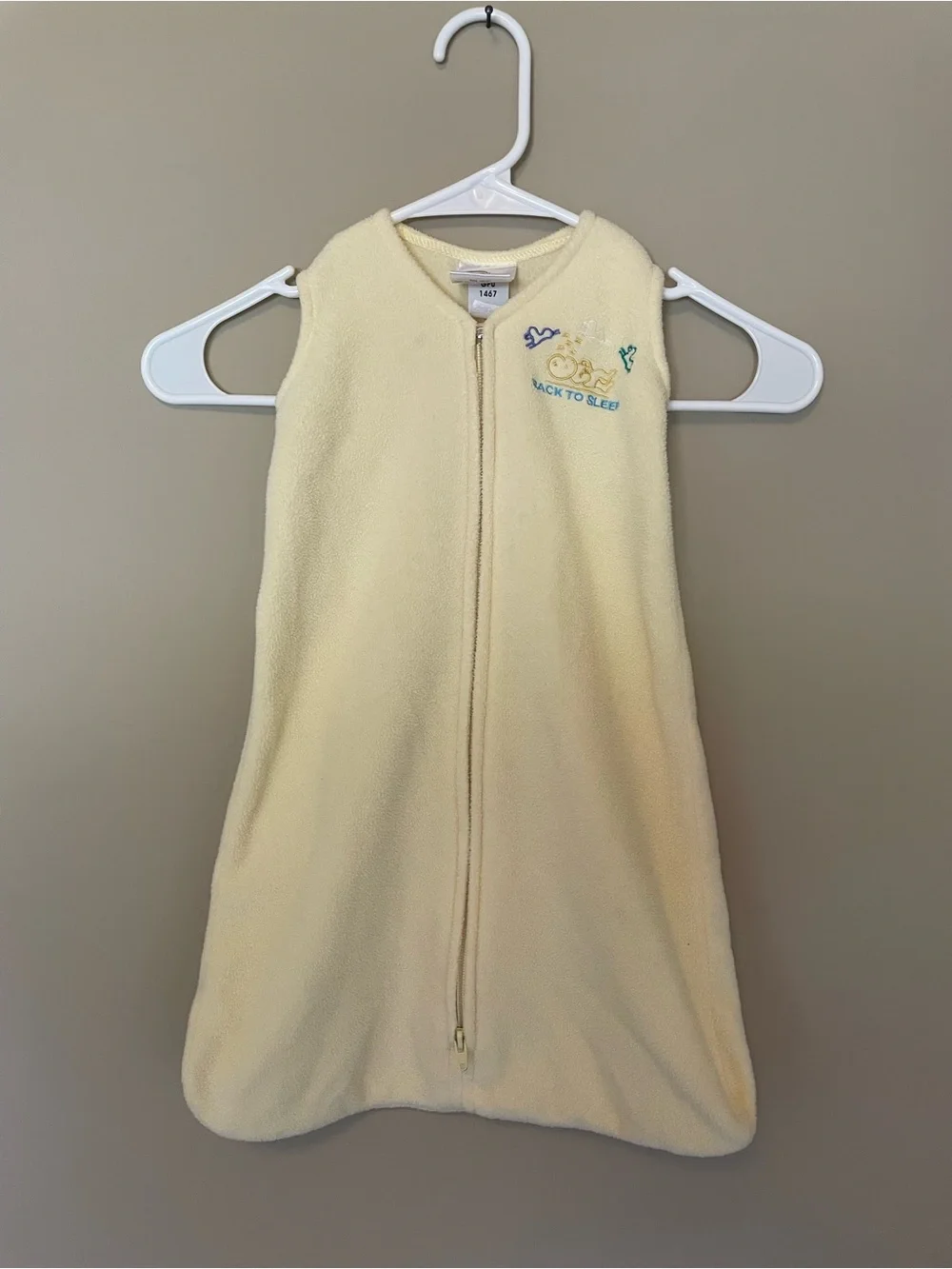 Halo Pale Yellow Plush Sleep Sack with Embroidered Bear and 'Back to Sleep'